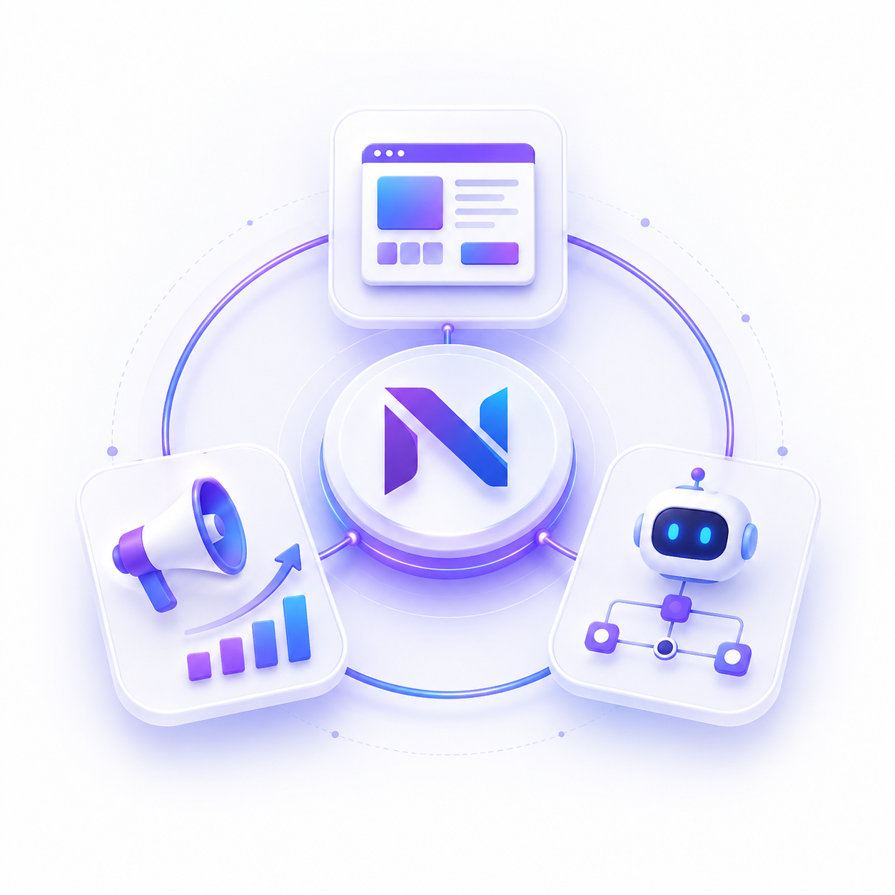 Ecossistema Nexora: site, mídia paga e automação conectados